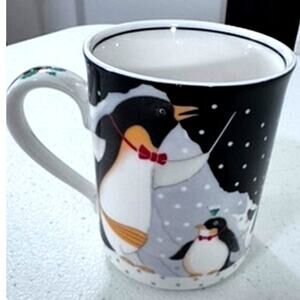 "NORITAKE" Epoch Christmas Party Mugs ,Penguins,Micro, Oven, and Dishwasher Safe
